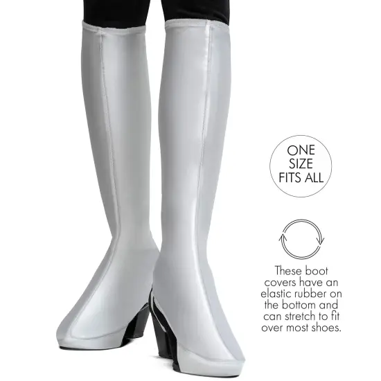 White Costume Boot Covers - Groovy Disco White Fabric 70s Hippie Fake Boots for Women and Girls Costumes {5}