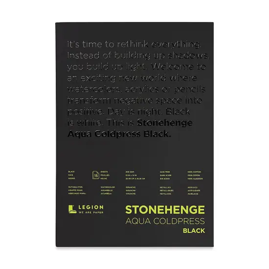 Legion Stonehenge Aqua Black Watercolor Paper Pad - 10" x 14", Cold Press, 15 Sheets {1}