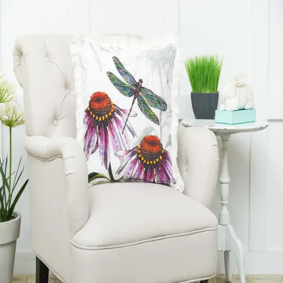 Botanical Dragonfly Floral Spring Printed and Embellished Accent Throw Pillow {5}