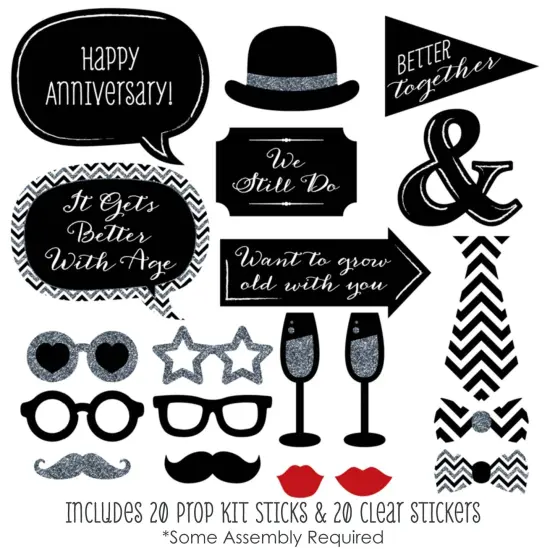 Big Dot of Happiness Wedding Anniversary - Photo Booth Props Kit - 20 Count {3}