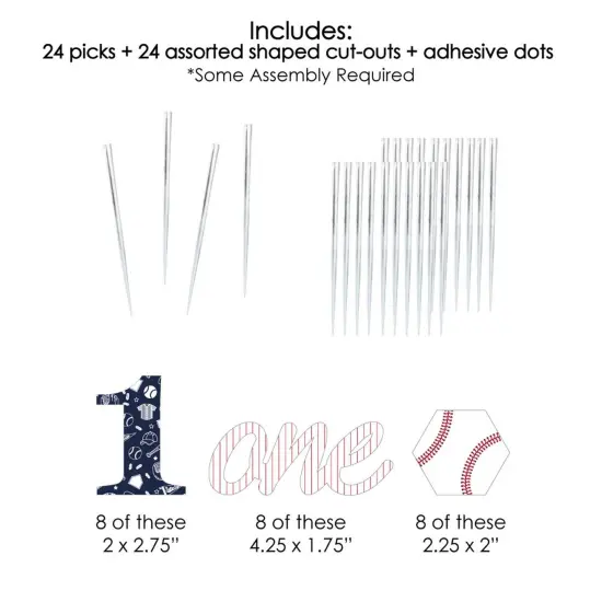 Big Dot of Happiness 1st Birthday Batter Up - Baseball - Dessert Cupcake Toppers - First Birthday Party Clear Treat Picks - Set of 24 {7}