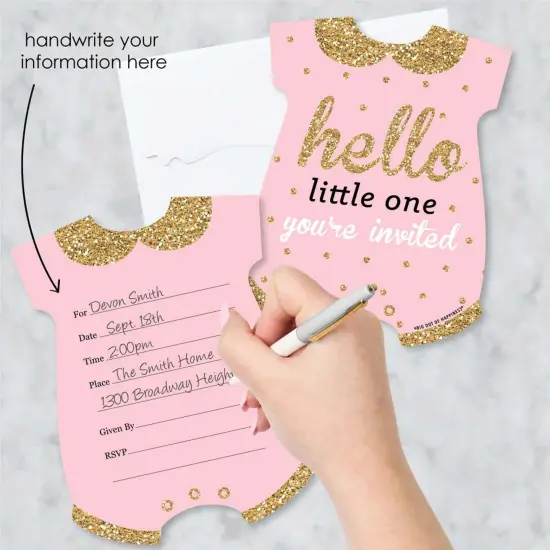 Big Dot of Happiness Hello Little One - Pink and Gold - Shaped Fill-in Invitations - Girl Baby Shower Invitation Cards with Envelopes - Set of 12 {3}