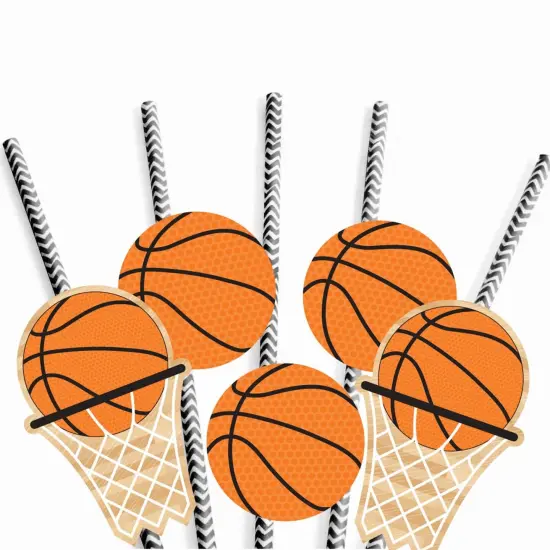 Big Dot of Happiness Nothin' but Net - Basketball Paper Straw Decor - Baby Shower or Birthday Party Decorative Straws - Set of 24 {7}