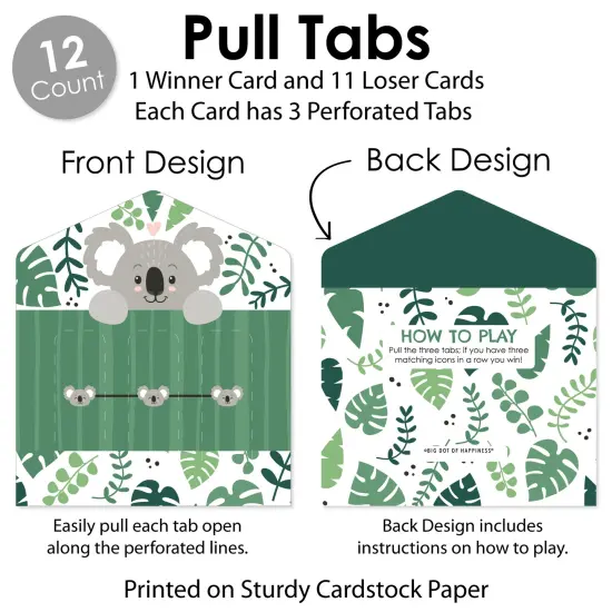 Big Dot of Happiness Koala Cutie - Bear Birthday Party and Baby Shower Game Pickle Cards - Pull Tabs 3-in-a-Row - Set of 12 {6}