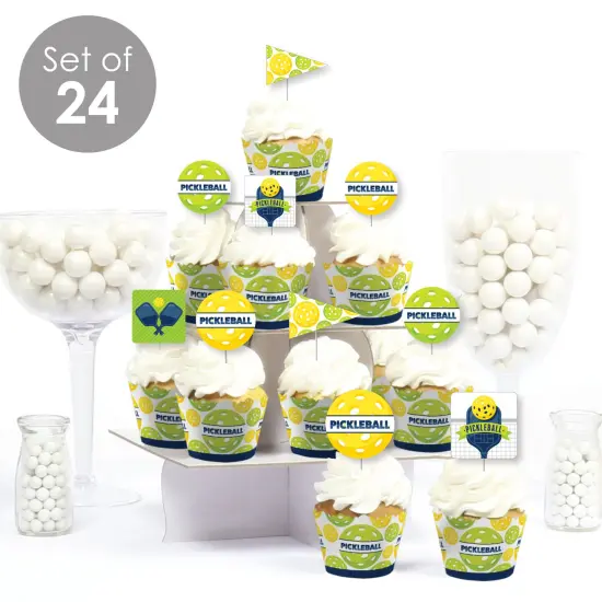 Big Dot of Happiness Let&rsquo;s Rally - Pickleball - Cupcake Decoration - Birthday or Retirement Party Cupcake Wrappers and Treat Picks Kit - Set of 24 {3}