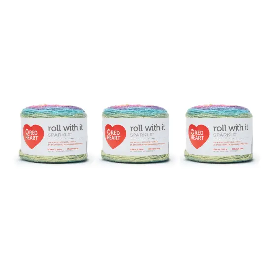 Red Heart Roll With It Sparkle Magic Yarn - 3 Pack of 150g/5.3oz - Acrylic Blend - 4 Medium (Worsted) - 561 Yards - Knitting/Crochet {1}