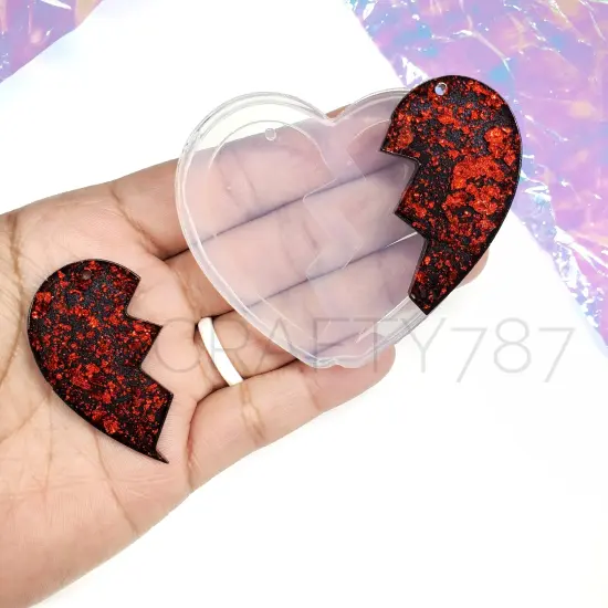 Plain Broken Heart Dangle Earring Silicone Mold (D2) {1}