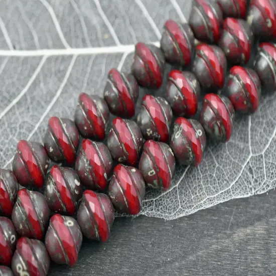 *10* 9x11mm Red Opaline Picasso Saturn Beads {5}
