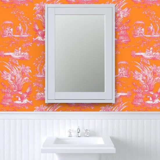 Pre-Pasted Wallpaper 2FT Wide Maximalist Toile Antique Vintage Victorian Neon Custom Pre-pasted Wallpaper by Spoonflower {6}