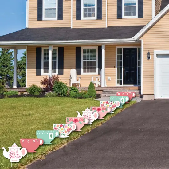 Big Dot of Happiness Floral Let's Par-Tea - Tea Pot and Tea Cup Lawn Decorations - Outdoor Garden Tea Party Yard Decorations - 10 Piece {4}