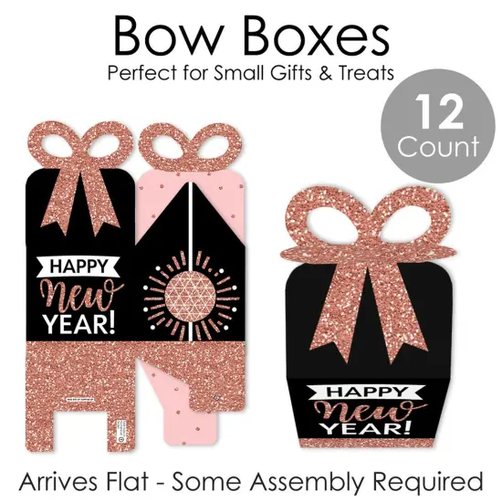 Big Dot of Happiness Rose Gold Happy New Year - Square Favor Gift Boxes - New Years Eve Party Bow Boxes - Set of 12 {7}