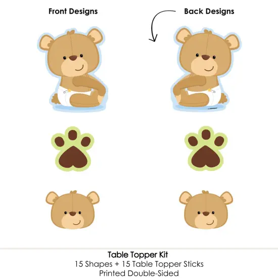 Big Dot of Happiness Baby Boy Teddy Bear - Baby Shower Centerpiece Sticks - Table Toppers - Set of 15 {6}