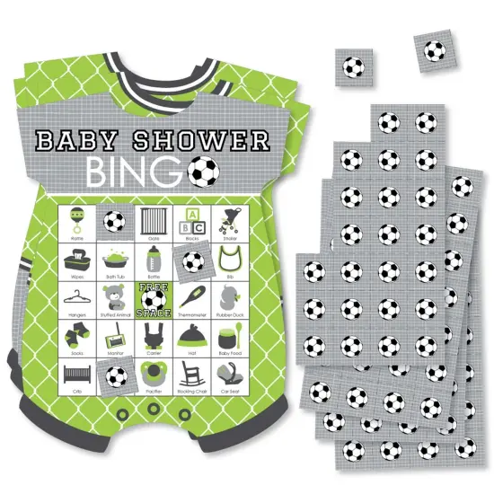 Big Dot of Happiness Goaaal - Soccer - Picture Bingo Cards and Markers - Baby Shower Shaped Bingo Game - Set of 18 {1}