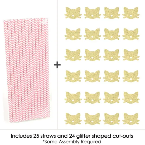 Big Dot of Happiness Gold Glitter Cat Party Straws - No-Mess Real Glitter Cut-Outs & Decorative Baby Shower or Birthday Party Paper Straws - Set of 24 {6}