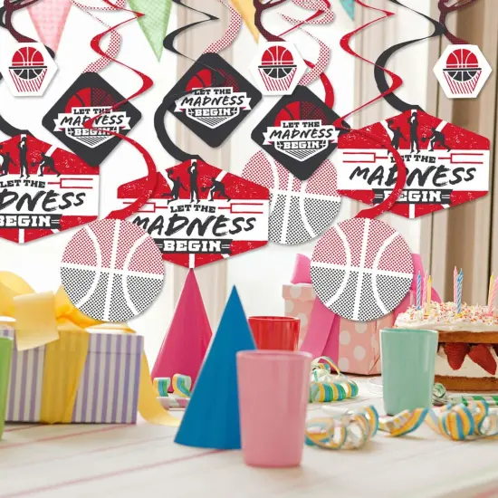 Big Dot of Happiness Red Basketball - Let The Madness Begin - College Basketball Party Hanging Decor - Party Decoration Swirls - Set of 40 {3}