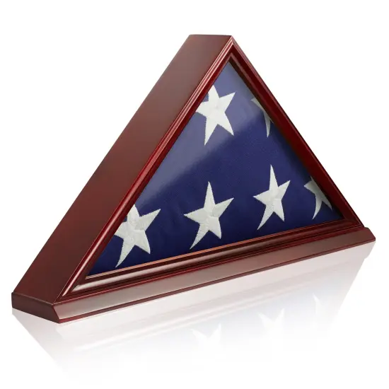 Reminded Memorial Veteran American Flag Display Case, Solid Wood Cherry Finish {1}