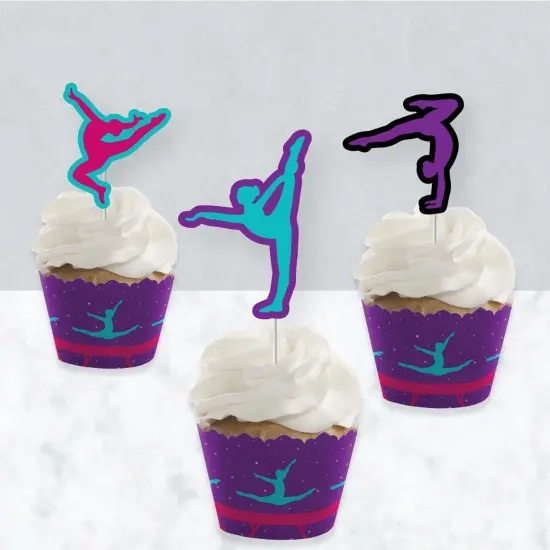 Big Dot of Happiness Tumble, Flip and Twirl - Gymnastics - Cupcake Decor - Birthday or Gymnast Party Cupcake Wrappers and Treat Picks Kit - Set of 24 {4}