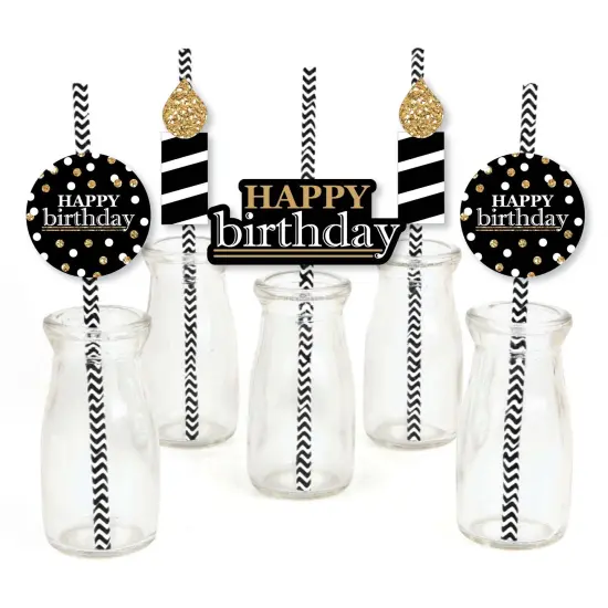 Big Dot of Happiness Adult Happy Birthday - Gold - Paper Straw Decor - Birthday Party Striped Decorative Straws - Set of 24 {1}