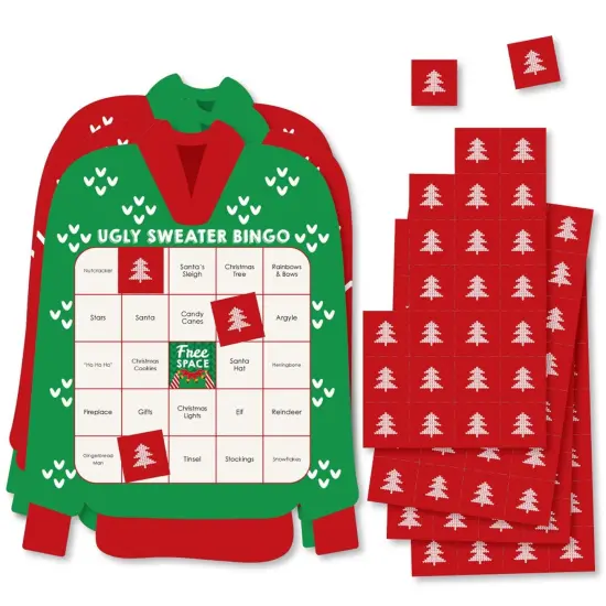 Big Dot of Happiness Ugly Sweater - Bar Bingo Cards and Markers - Holiday and Christmas Party Shaped Bingo Game - Set of 18 {1}