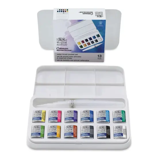 Winsor & Newton Cotman Watercolors - Water Brush Pocket Set of 12, Assorted Colors, Half Pans {2}