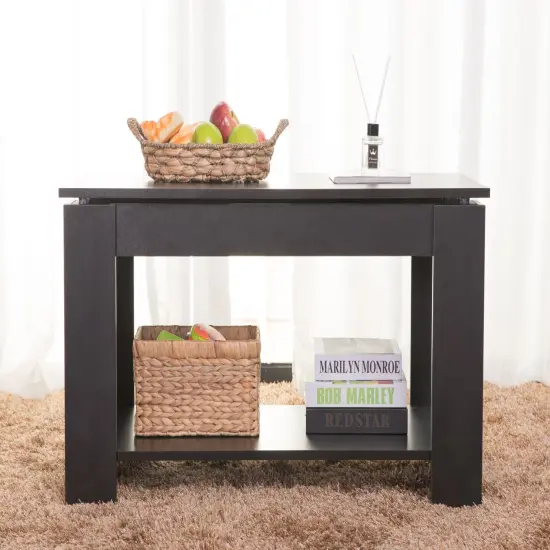 Modern Wood Coffee Table with Lift Tabletop Black {6}