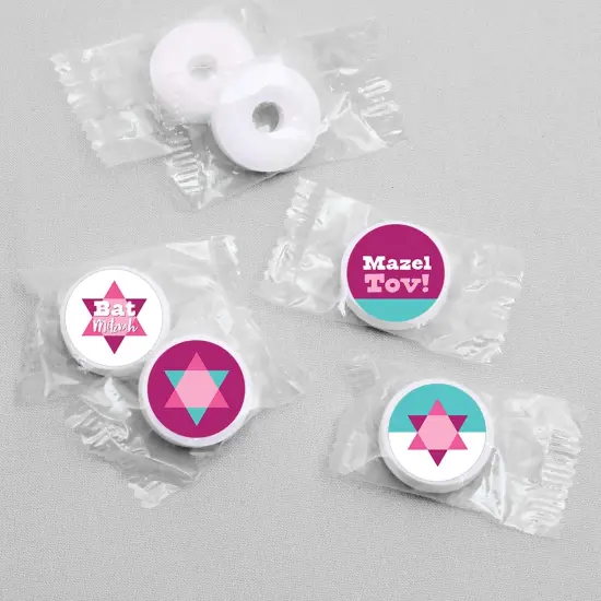 Big Dot of Happiness Pink Bat Mitzvah - Girl Party Round Candy Sticker Favors - Labels Fits Chocolate Candy (1 sheet of 108) {4}