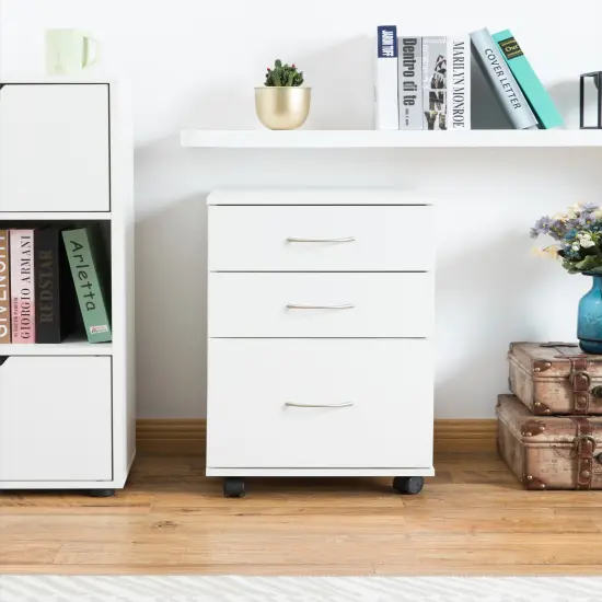 Office File Cabinet 3 Drawer Chest with Rolling Casters White {3}