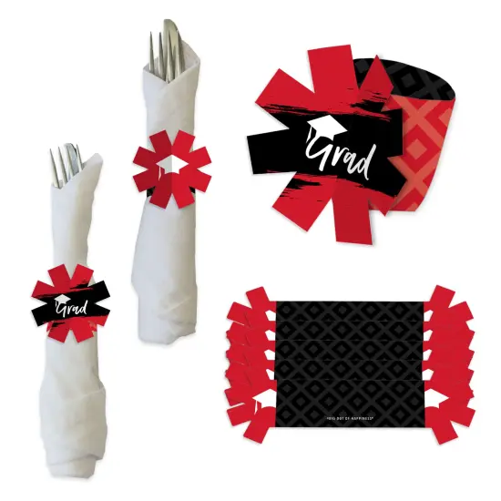 Big Dot of Happiness Red Grad - Best is Yet to Come - Red Graduation Party Paper Napkin Holder - Napkin Rings - Set of 24 {1}