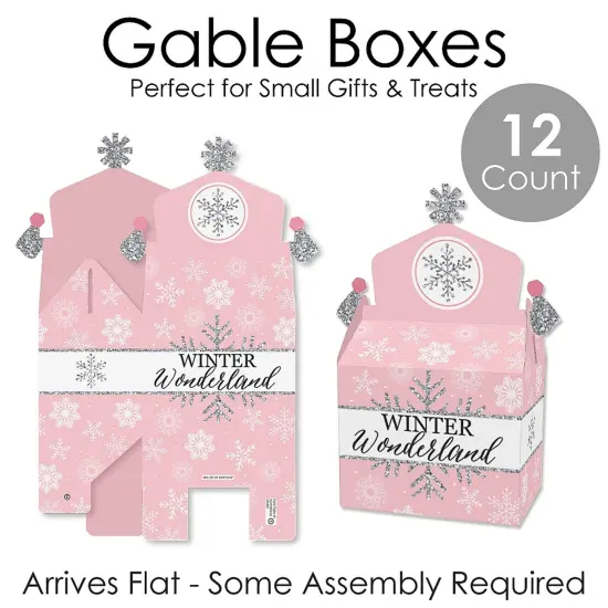 Big Dot of Happiness Pink Winter Wonderland - Treat Box Party Favors - Holiday Snowflake Birthday Party and Baby Shower Goodie Gable Boxes - Set of 12 {7}
