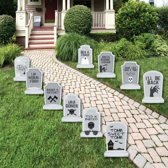 Big Dot of Happiness Funny Tombstones - Graveyard Lawn Decorations - Halloween Yard Decorations - 10 Piece {1}