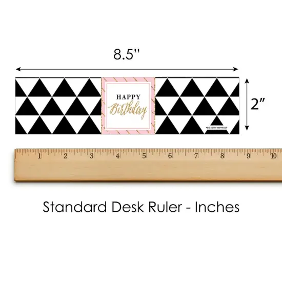 Big Dot of Happiness Chic Happy Birthday - Pink, Black and Gold - Birthday Party Water Bottle Sticker Labels - Set of 20 {6}