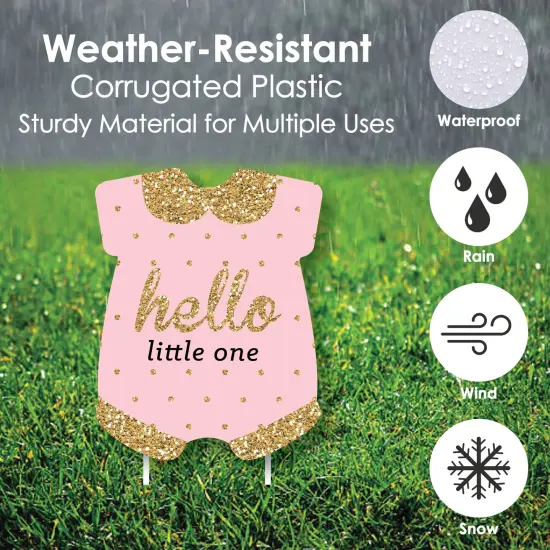 Big Dot of Happiness Hello Little One - Pink and Gold - Baby Bodysuit Lawn Decorations - Outdoor Girl Baby Shower Yard Decorations - 10 Piece {6}