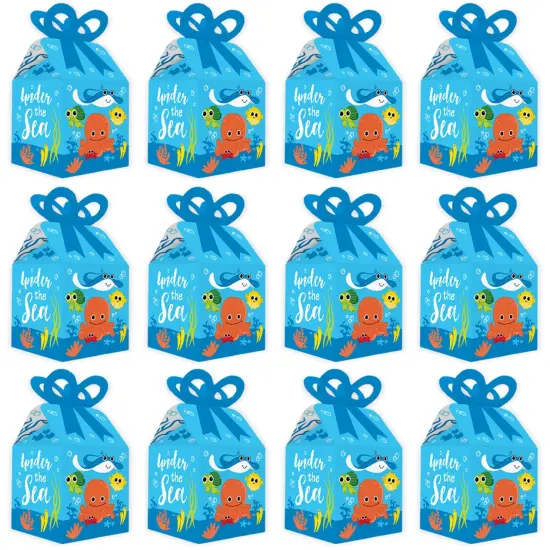Big Dot of Happiness Under The Sea Critters - Square Favor Gift Boxes - Baby Shower or Birthday Party Bow Boxes - Set of 12 {6}