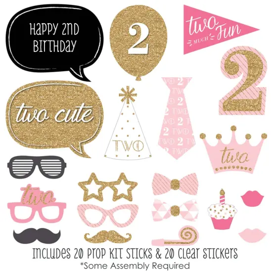 Big Dot of Happiness Two Much Fun - Girl - 2nd Birthday Party Photo Booth Props Kit - 20 Count {3}