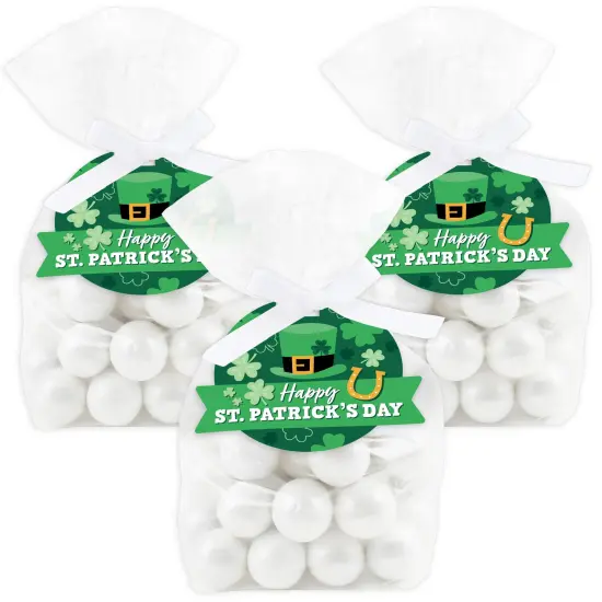 Big Dot of Happiness Shamrock St. Patrick's Day - Saint Paddy&rsquo;s Day Party Clear Goodie Favor Bags - Treat Bags With Tags - Set of 12 {1}