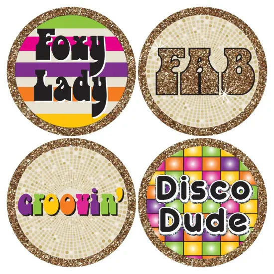 Big Dot of Happiness 70's Disco - 1970's Disco Fever Party Funny Name Tags - Party Badges Sticker Set of 12 {6}