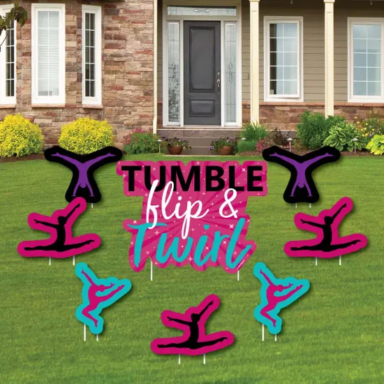 Big Dot of Happiness Tumble, Flip & Twirl - Gymnastics - Yard Sign & Outdoor Lawn Decorations - Birthday Party or Gymnast Party Yard Signs - Set of 8 {1}