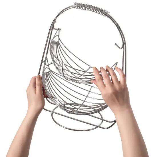 2 Tier Metal Fruit Holder Swing Basket for Kitchen | Detachable Countertop Vegetables Storage Organizer with Display Hammock Stand for Farmhouse, Living Room, Dining Room {6}