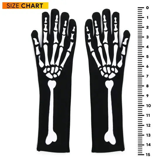 Bone Hand Skeleton Gloves - Skeleton Accessories Stretch Elbow Gloves for Adults and Kids Black {5}