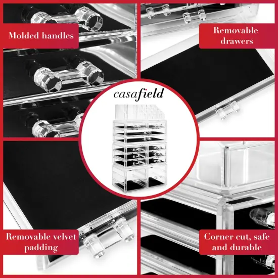 Casafield Acrylic Cosmetic Makeup Organizer & Jewelry Storage Display Case - Large 16 Slot, 2 Box & 10 Drawer Set - Clear {4}