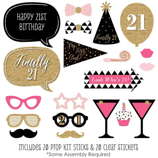 Big Dot of Happiness Finally 21 Girl - 21st Birthday Photo Booth Props Kit - 20 Count {3}