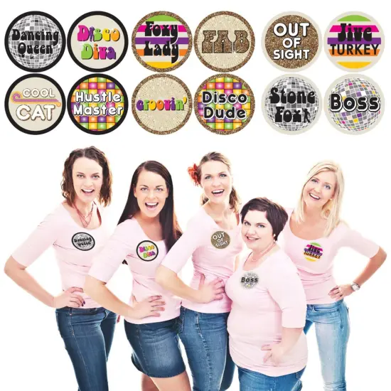 Big Dot of Happiness 70's Disco - 1970's Disco Fever Party Funny Name Tags - Party Badges Sticker Set of 12 {1}
