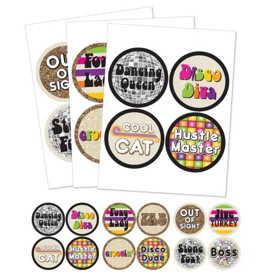 Big Dot of Happiness 70's Disco - 1970's Disco Fever Party Funny Name Tags - Party Badges Sticker Set of 12 {3}