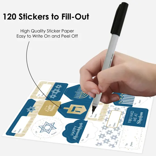 Big Dot of Happiness Happy Hanukkah - Assorted Chanukah Holiday Party Gift Tag Labels - To and From Stickers - 12 Sheets - 120 Stickers {4}