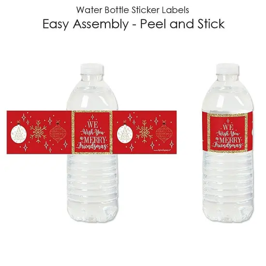 Big Dot of Happiness Red and Gold Friendsmas - Friends Christmas Party Water Bottle Sticker Labels - Set of 20 {3}