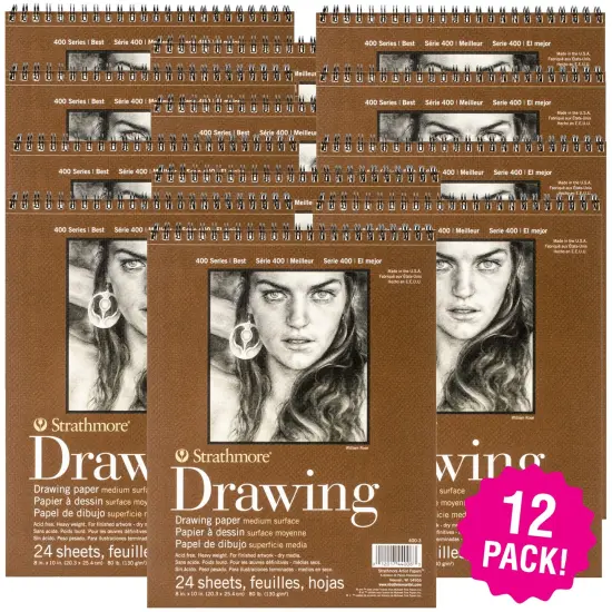 Multipack of 12 - Strathmore Medium Drawing Spiral Paper Pad 8"X10"-24 Sheets {1}