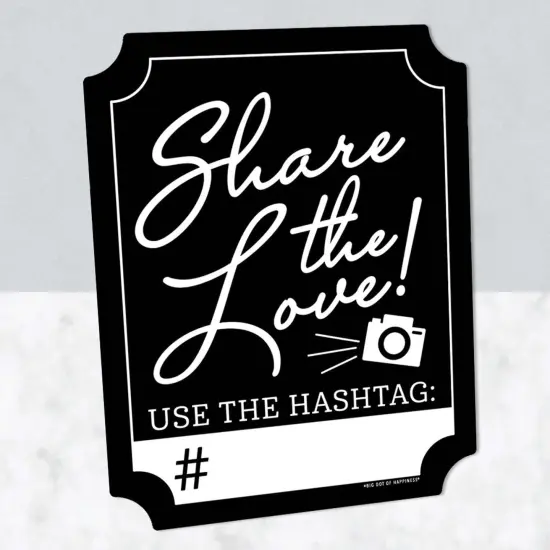 Big Dot of Happiness Black Share The Love Sign - Wedding Hashtag Decor - Printed on Sturdy Plastic Material - 10.5 x 13.75" Sign with Stand - 1 Piece {3}