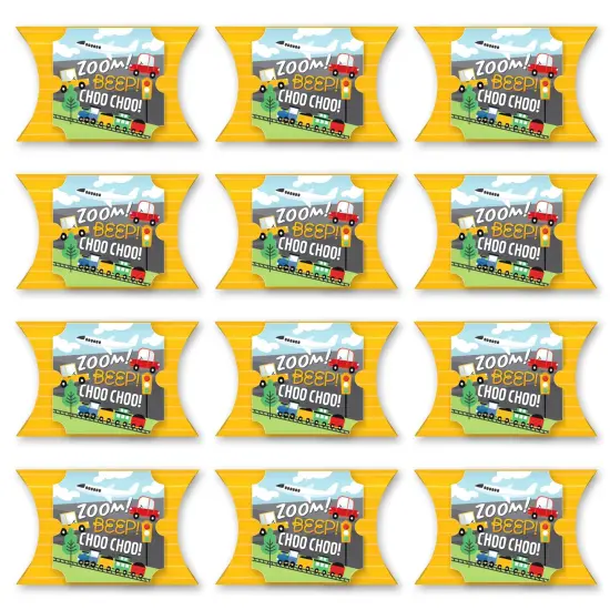 Big Dot of Happiness Cars, Trains, and Airplanes - Favor Gift Boxes - Transportation Birthday Party Large Pillow Boxes - Set of 12 {6}