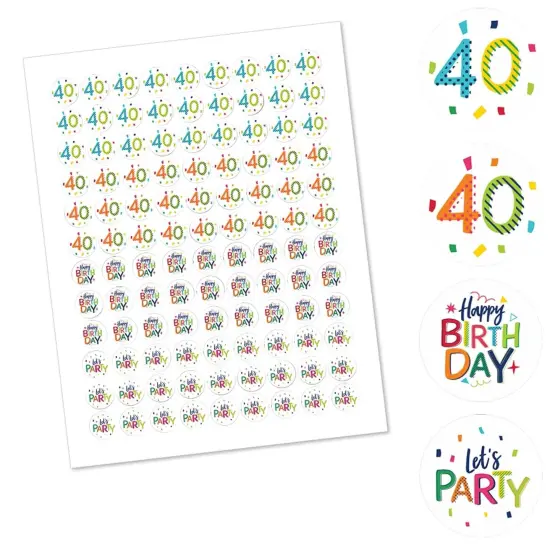 Big Dot of Happiness 40th Birthday - Cheerful Happy Birthday - Fortieth Round Candy Sticker Favors - Labels Fits Chocolate Candy (1 sheet of 108) {3}