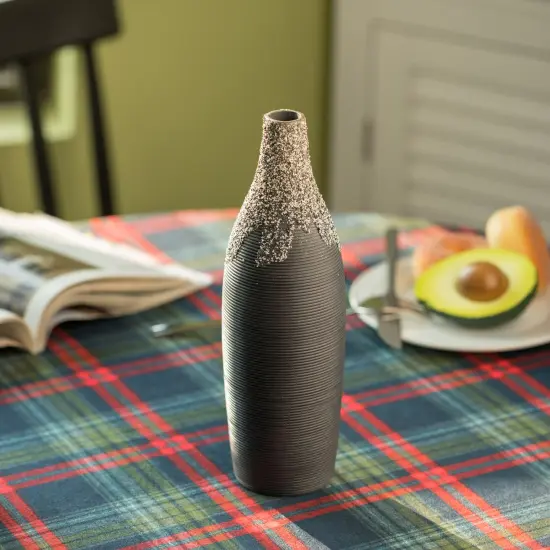 Modern Decorative Ceramic Table Vase Ripped Design Bottle Shape Flower Holder Black {5}